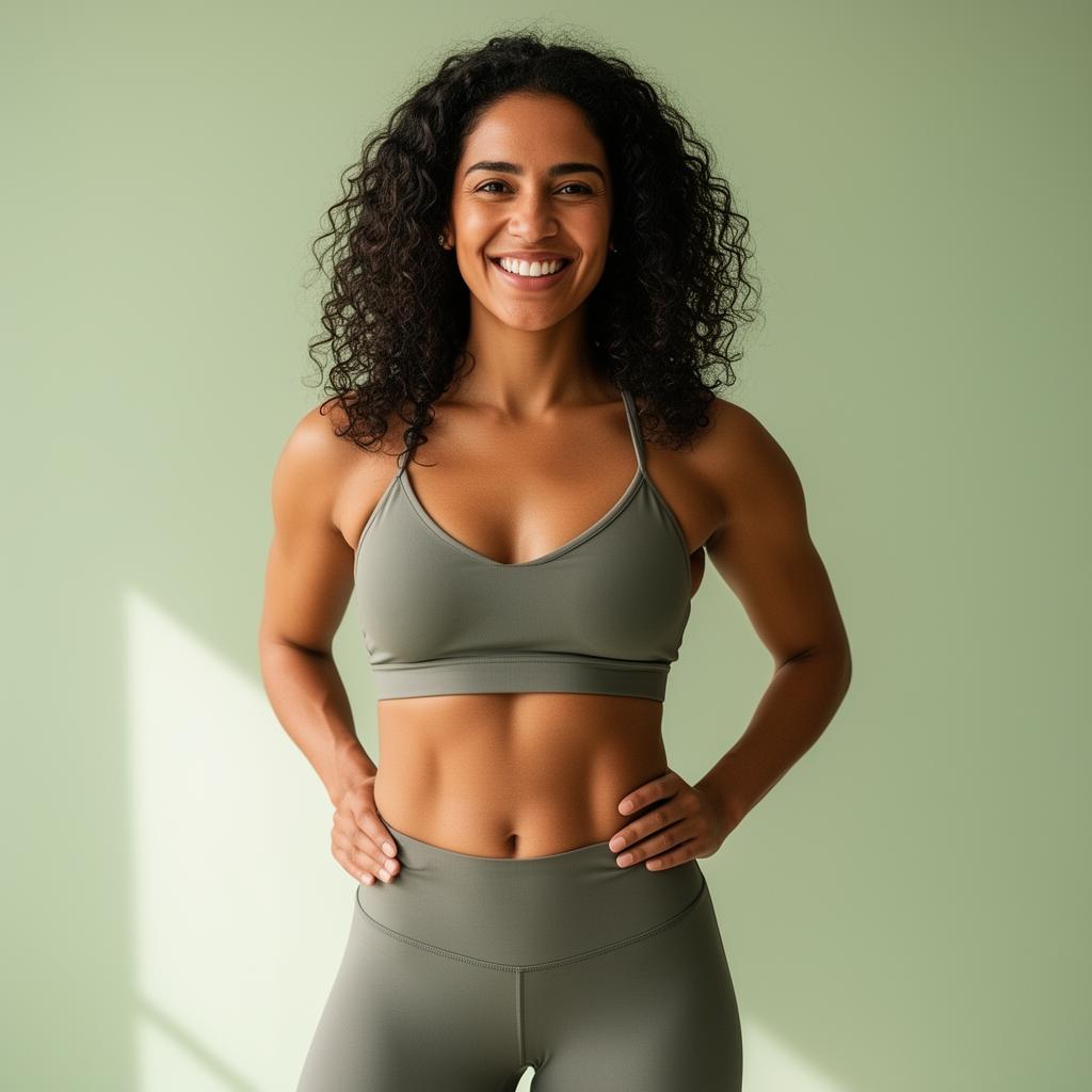 Mujer feliz, ligera y saludable después del reto de 15 días